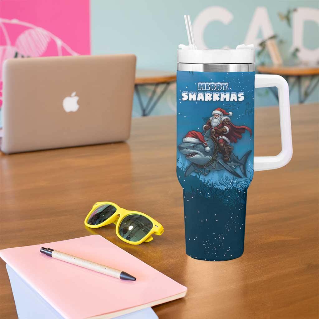 Merry Sharkmas Tumbler With Handle I Am Dreaming Of A Great White Christmas - Wonder Print Shop