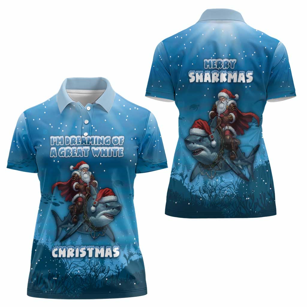 Merry Sharkmas Women Polo Shirt I Am Dreaming Of A Great White Christmas - Wonder Print Shop