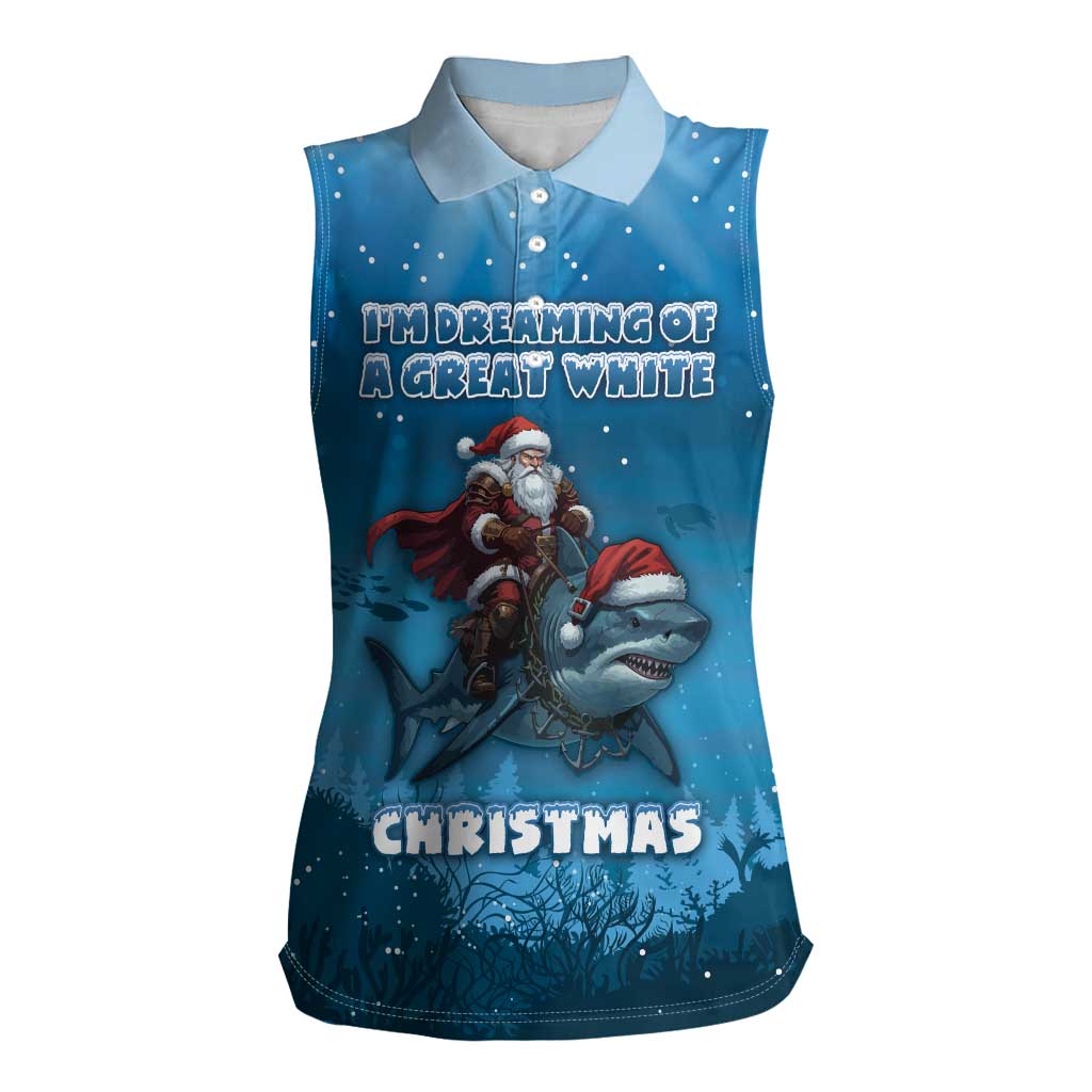 Merry Sharkmas Women Sleeveless Polo Shirt I Am Dreaming Of A Great White Christmas - Wonder Print Shop