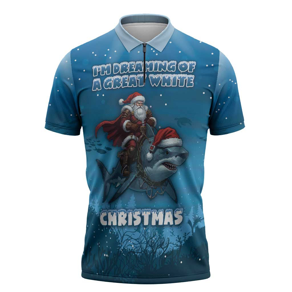 Merry Sharkmas Zipper Polo Shirt I Am Dreaming Of A Great White Christmas - Wonder Print Shop
