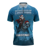 Merry Sharkmas Zipper Polo Shirt I Am Dreaming Of A Great White Christmas - Wonder Print Shop