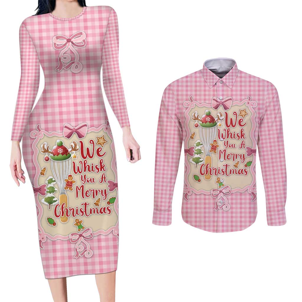 We Whisk You A Merry Christmas Couples Matching Long Sleeve Bodycon Dress and Long Sleeve Button Shirt Cute Style - Wonder Print Shop