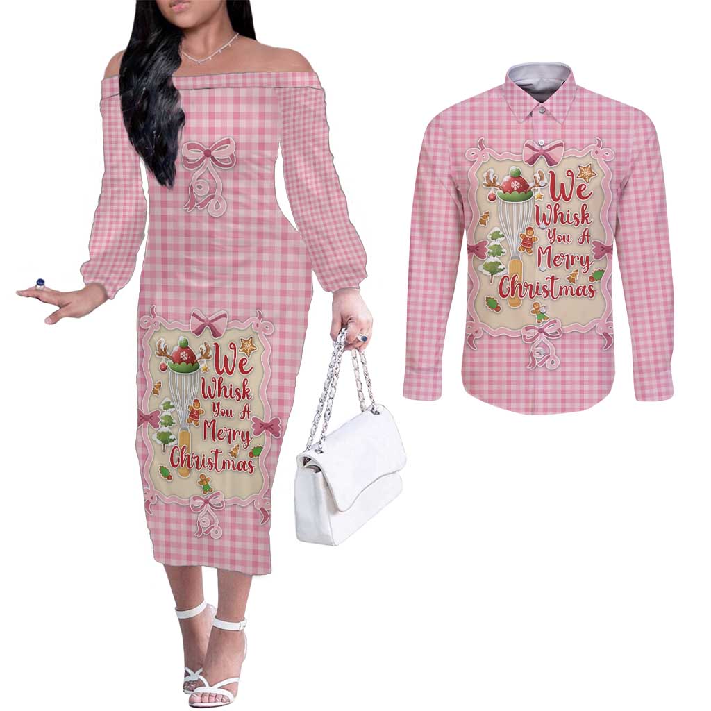 We Whisk You A Merry Christmas Couples Matching Off The Shoulder Long Sleeve Dress and Long Sleeve Button Shirt Cute Style - Wonder Print Shop
