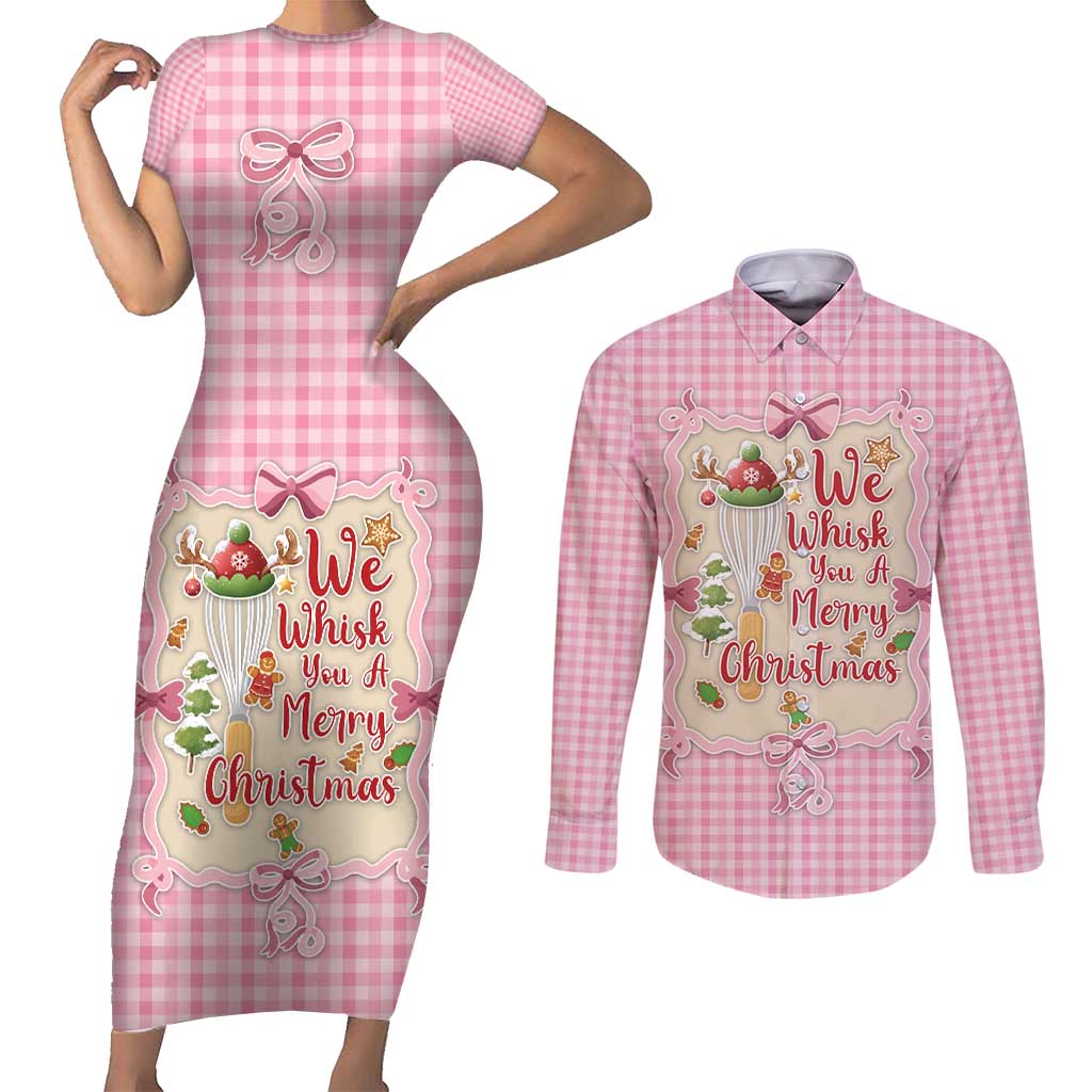 We Whisk You A Merry Christmas Couples Matching Short Sleeve Bodycon Dress and Long Sleeve Button Shirt Cute Style - Wonder Print Shop