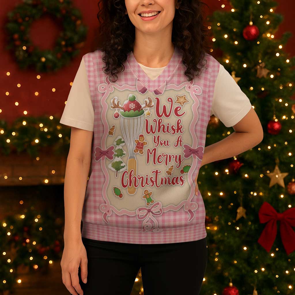 We Whisk You A Merry Christmas Christmas Knitted V-Neck Vest Cute Style - Wonder Print Shop