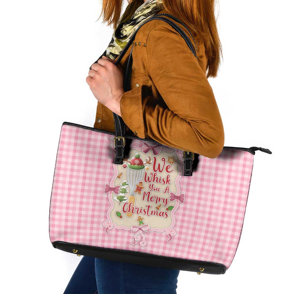 We Whisk You A Merry Christmas Leather Tote Bag Cute Style - Wonder Print Shop