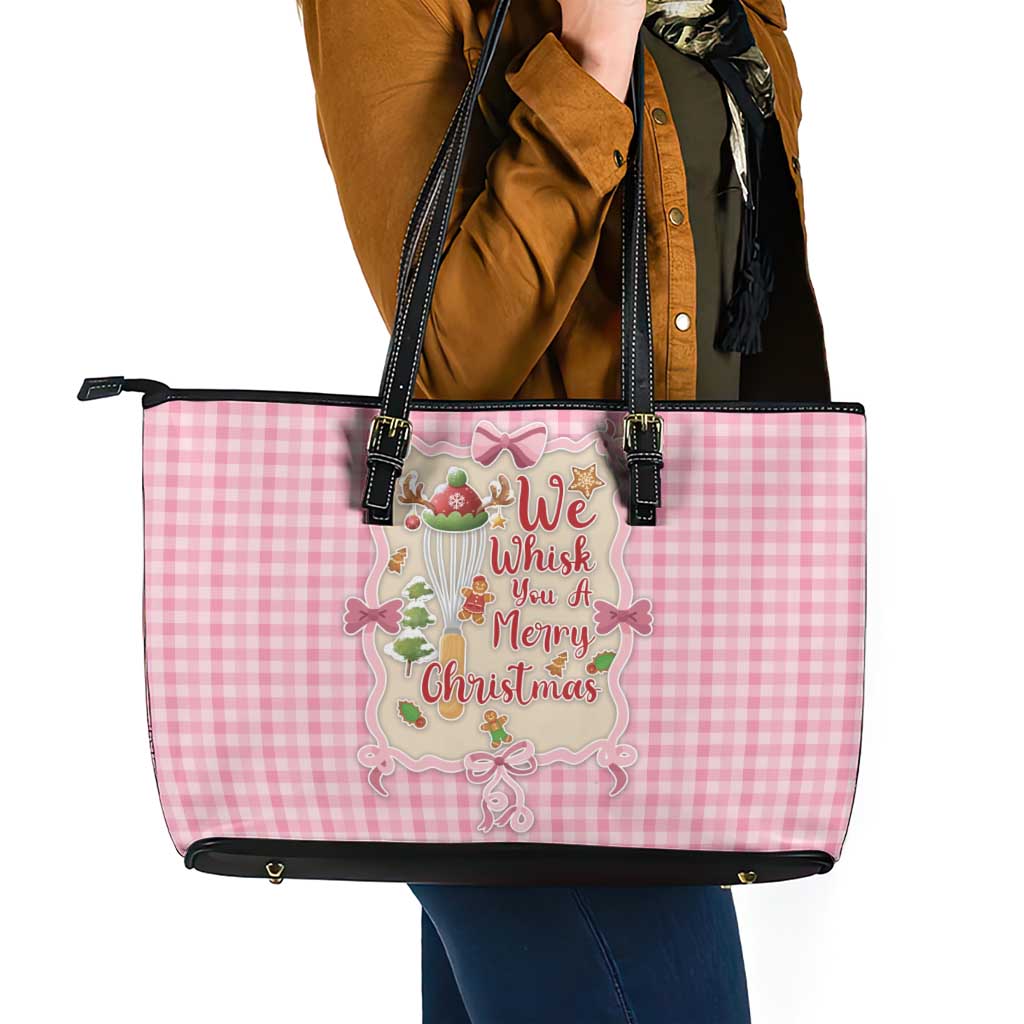 We Whisk You A Merry Christmas Leather Tote Bag Cute Style - Wonder Print Shop