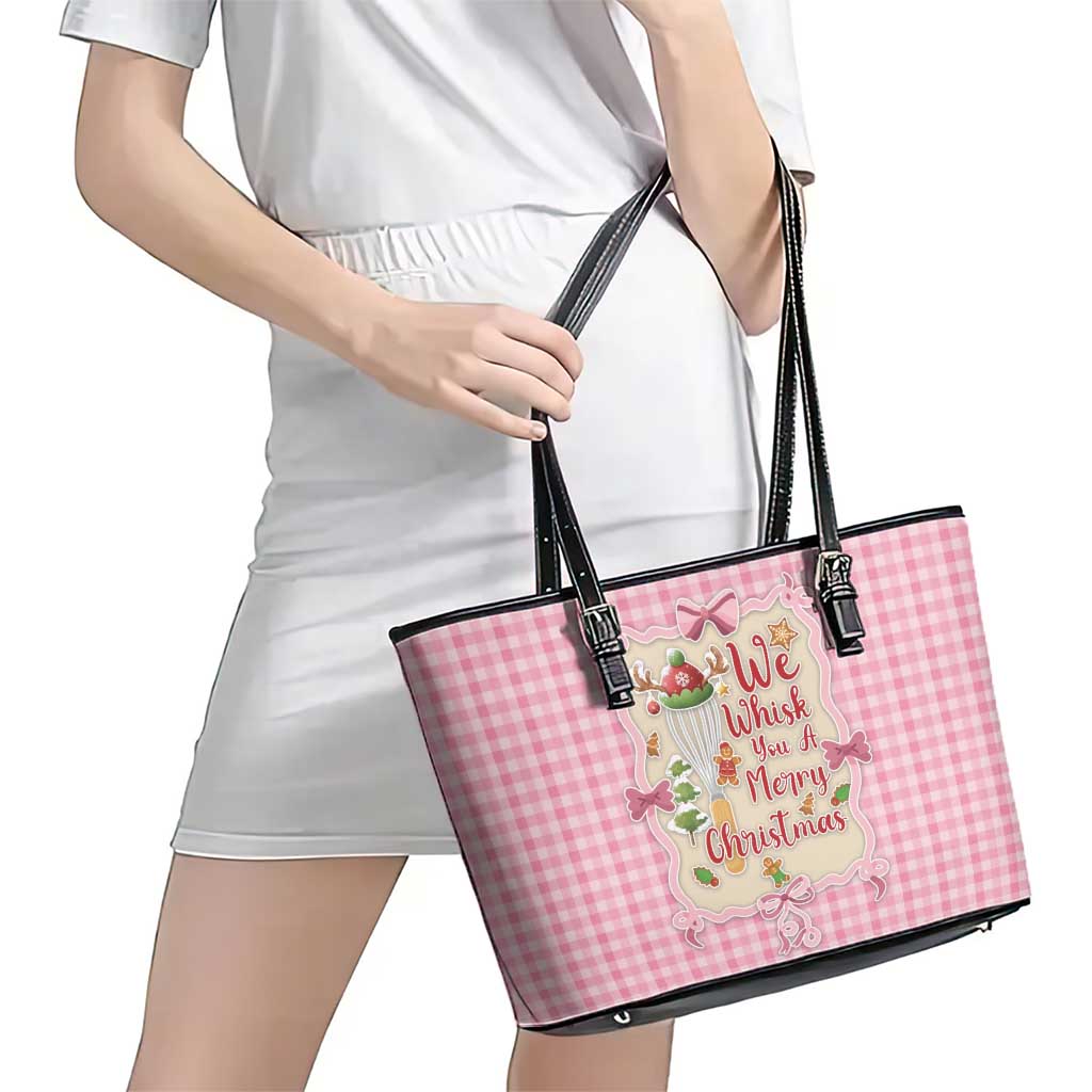 We Whisk You A Merry Christmas Leather Tote Bag Cute Style - Wonder Print Shop