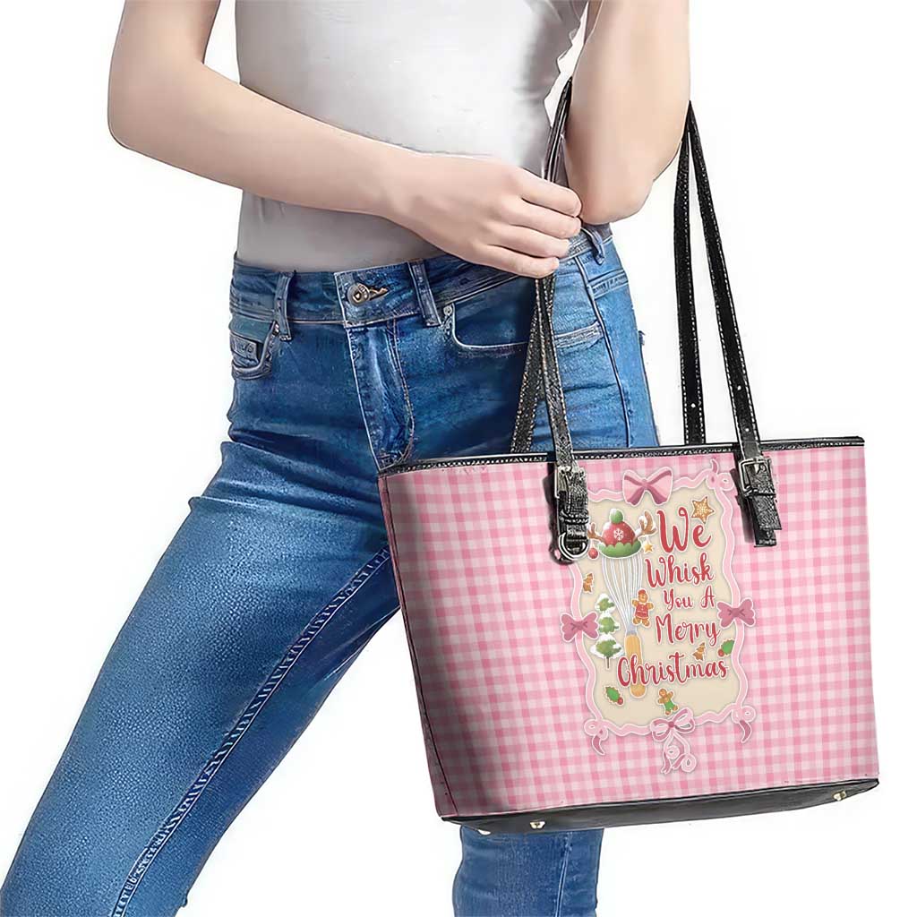 We Whisk You A Merry Christmas Leather Tote Bag Cute Style - Wonder Print Shop