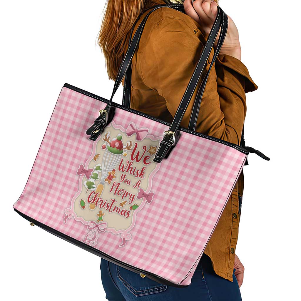 We Whisk You A Merry Christmas Leather Tote Bag Cute Style - Wonder Print Shop