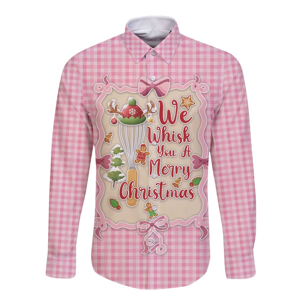 We Whisk You A Merry Christmas Long Sleeve Button Shirt Cute Style - Wonder Print Shop