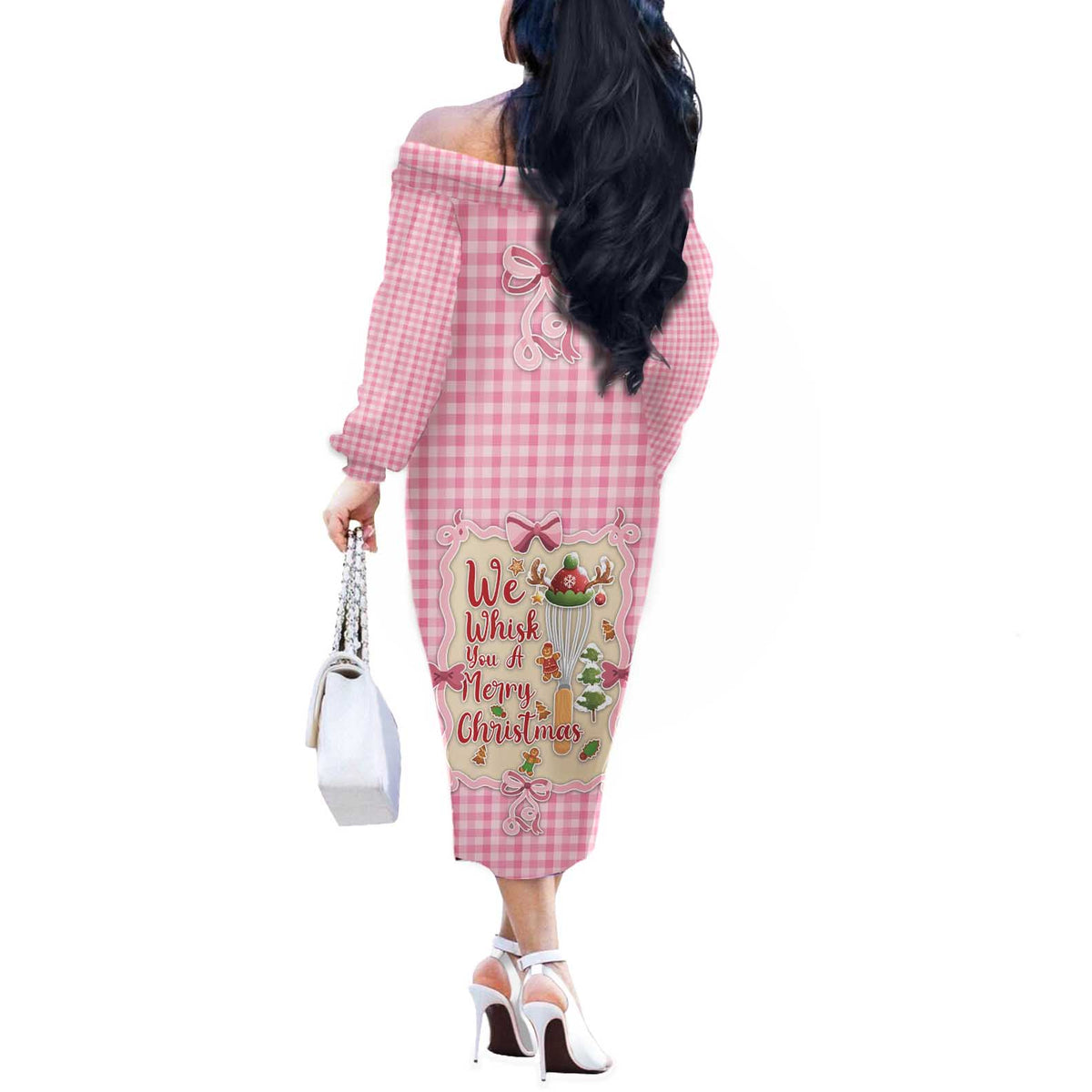 We Whisk You A Merry Christmas Off The Shoulder Long Sleeve Dress Cute Style - Wonder Print Shop