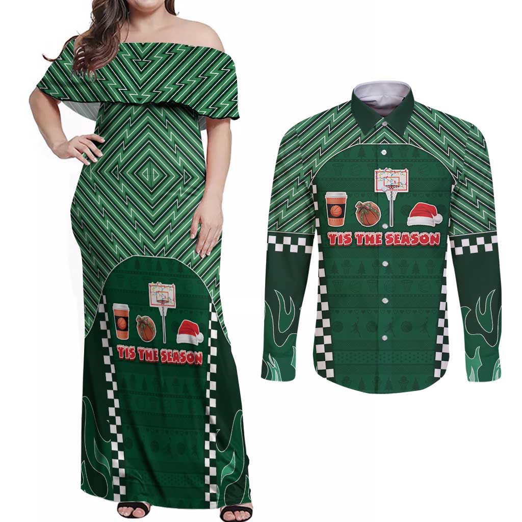 Basketball Christmas Couples Matching Off Shoulder Maxi Dress and Long Sleeve Button Shirt Tis The Season - Wonder Print Shop