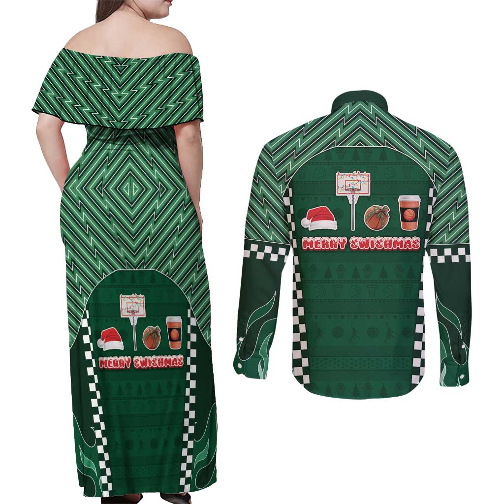 Basketball Christmas Couples Matching Off Shoulder Maxi Dress and Long Sleeve Button Shirt Tis The Season - Wonder Print Shop
