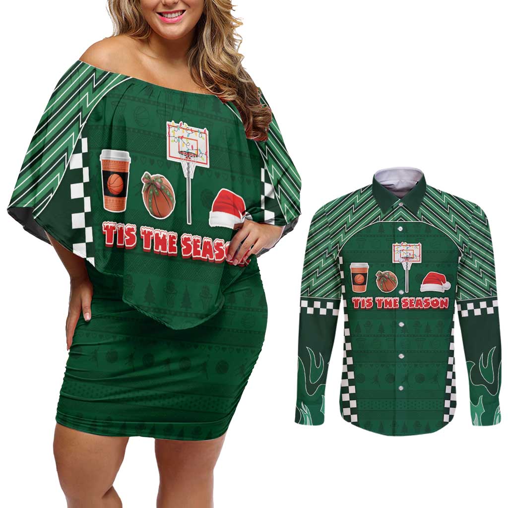Basketball Christmas Couples Matching Off Shoulder Short Dress and Long Sleeve Button Shirt Tis The Season - Wonder Print Shop