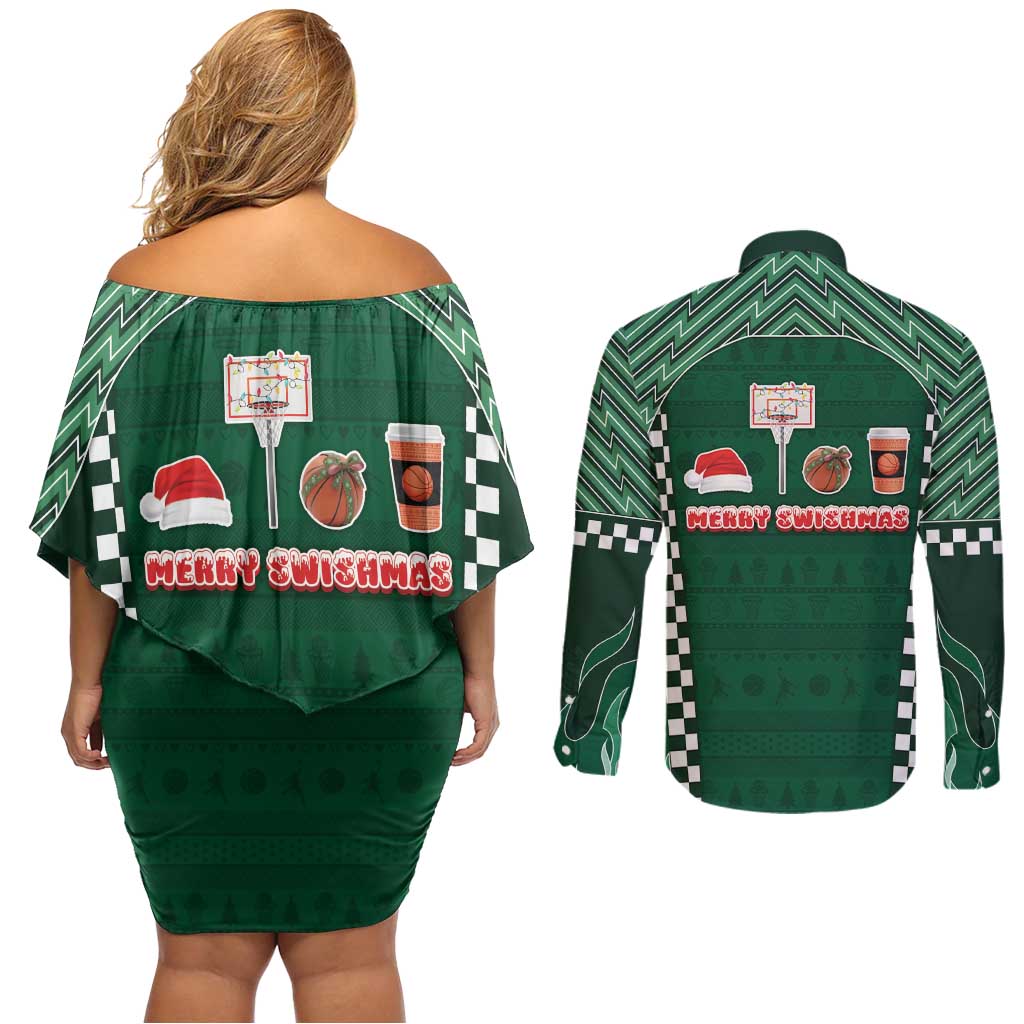 Basketball Christmas Couples Matching Off Shoulder Short Dress and Long Sleeve Button Shirt Tis The Season - Wonder Print Shop