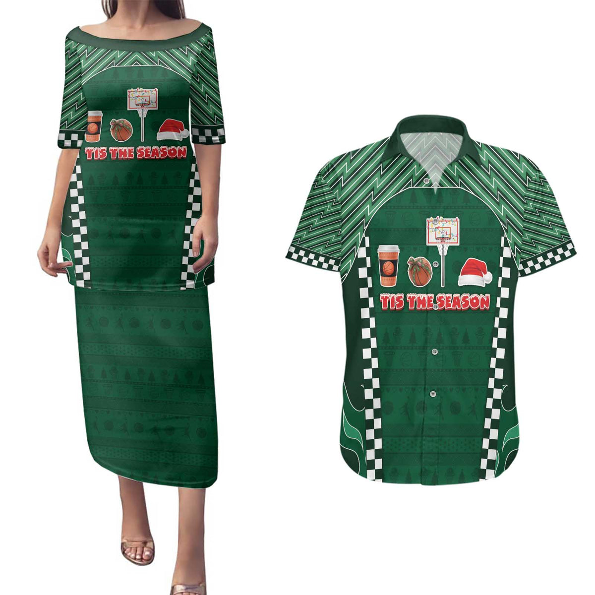 Basketball Christmas Couples Matching Puletasi and Hawaiian Shirt Tis The Season - Wonder Print Shop