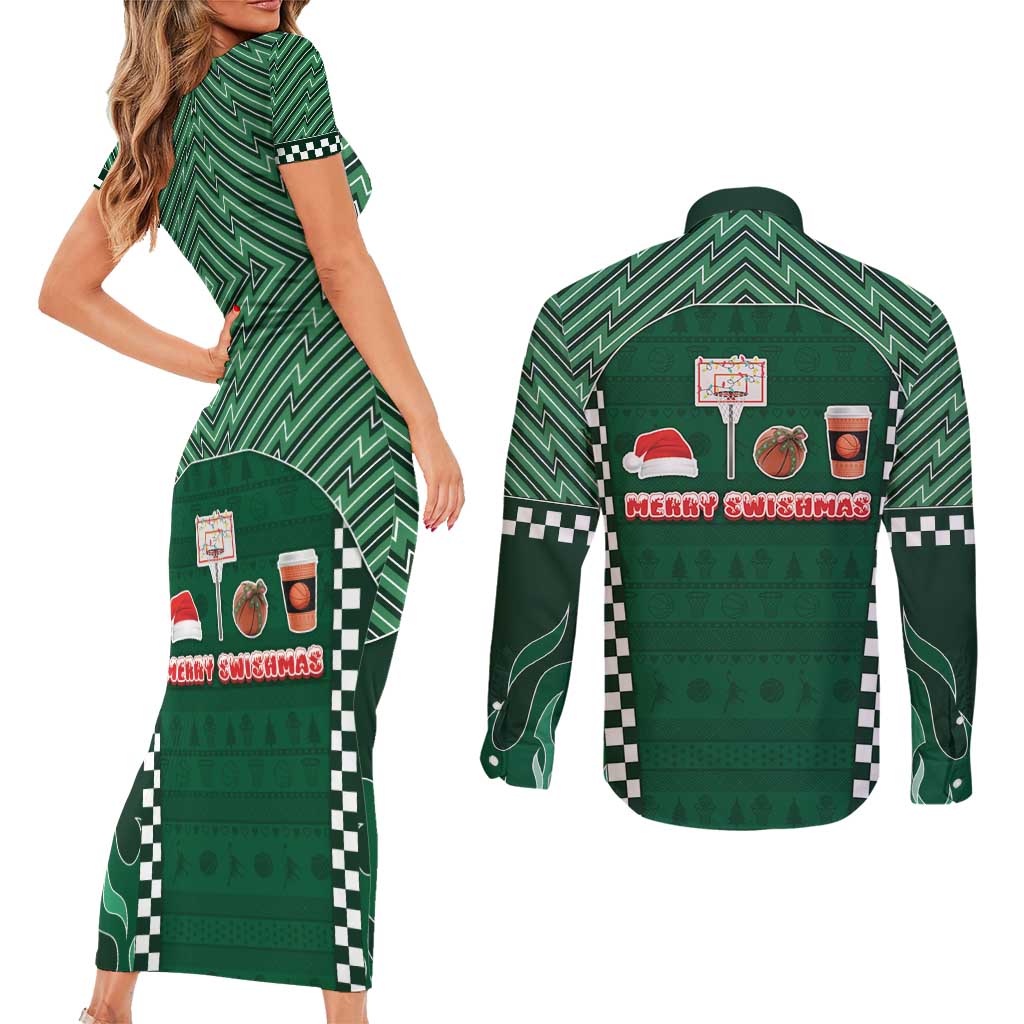 Basketball Christmas Couples Matching Short Sleeve Bodycon Dress and Long Sleeve Button Shirt Tis The Season - Wonder Print Shop