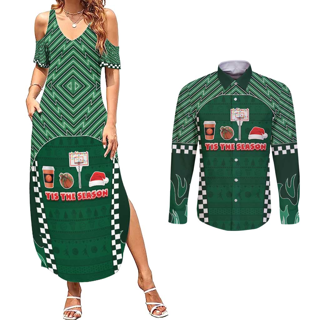 Basketball Christmas Couples Matching Summer Maxi Dress and Long Sleeve Button Shirt Tis The Season - Wonder Print Shop