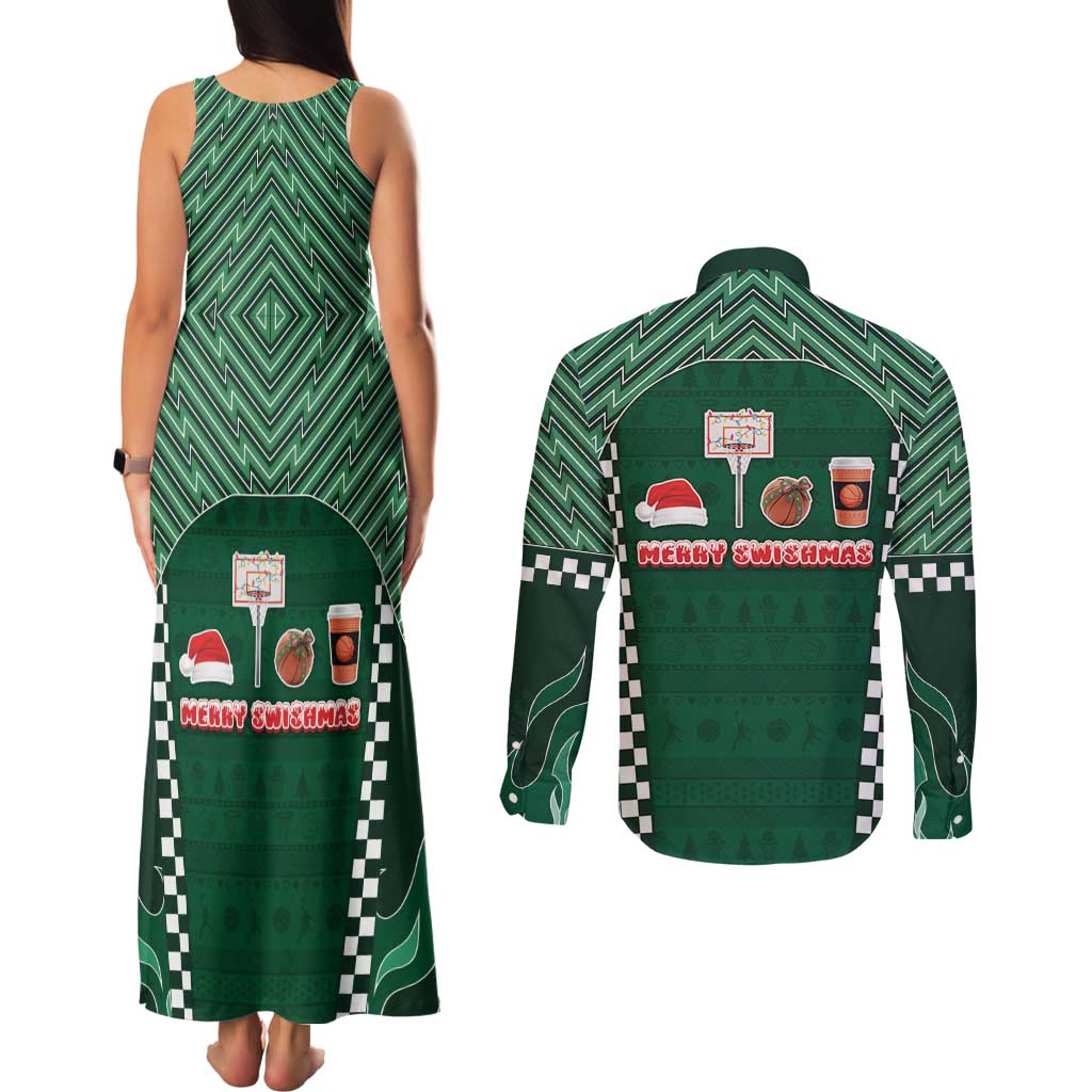 Basketball Christmas Couples Matching Tank Maxi Dress and Long Sleeve Button Shirt Tis The Season - Wonder Print Shop
