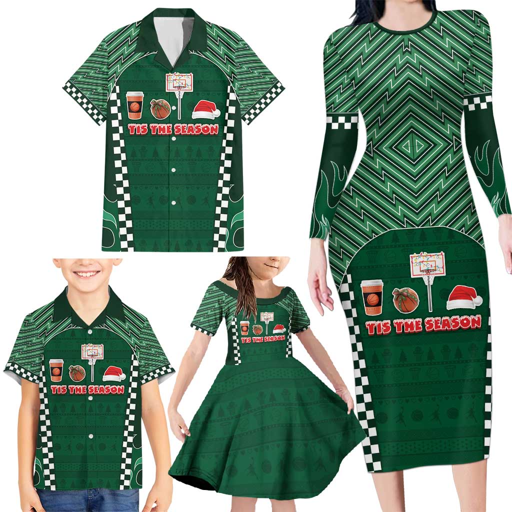 Basketball Christmas Family Matching Long Sleeve Bodycon Dress and Hawaiian Shirt Tis The Season - Wonder Print Shop