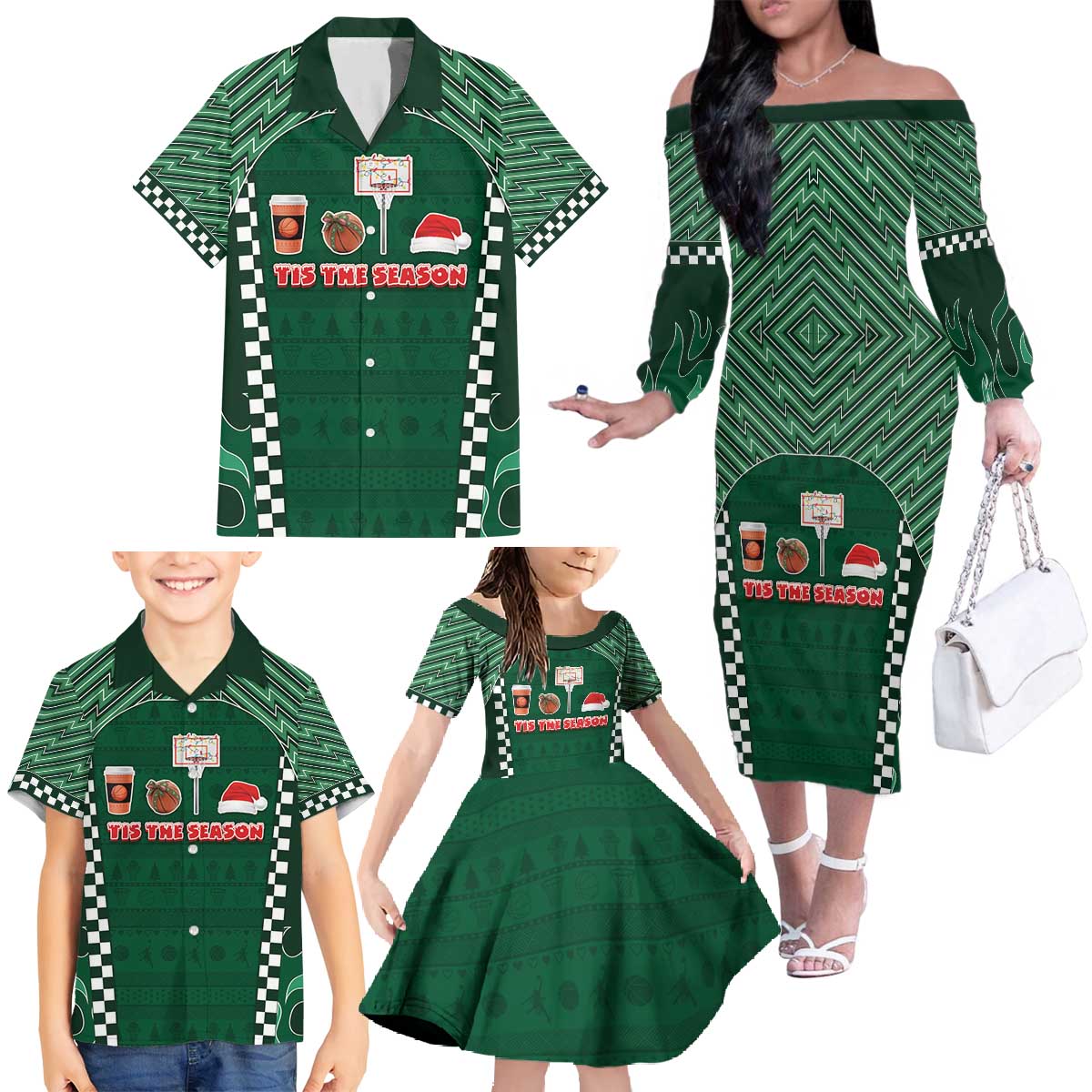 Basketball Christmas Family Matching Off The Shoulder Long Sleeve Dress and Hawaiian Shirt Tis The Season - Wonder Print Shop