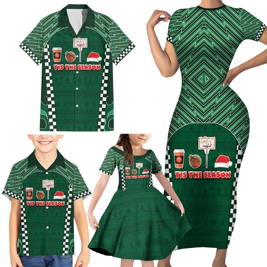 Basketball Christmas Family Matching Short Sleeve Bodycon Dress and Hawaiian Shirt Tis The Season - Wonder Print Shop