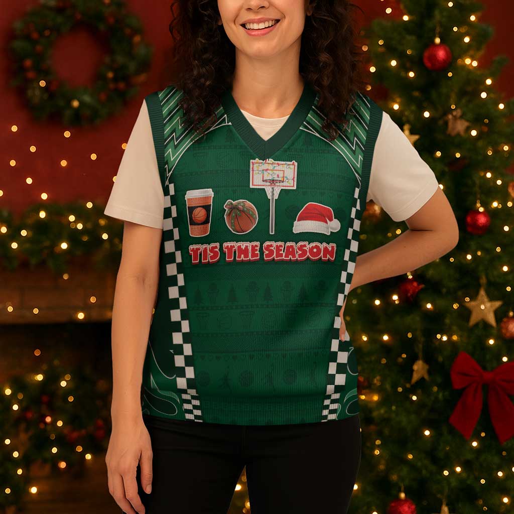 Basketball Christmas Christmas Knitted V-Neck Vest Tis The Season - Wonder Print Shop