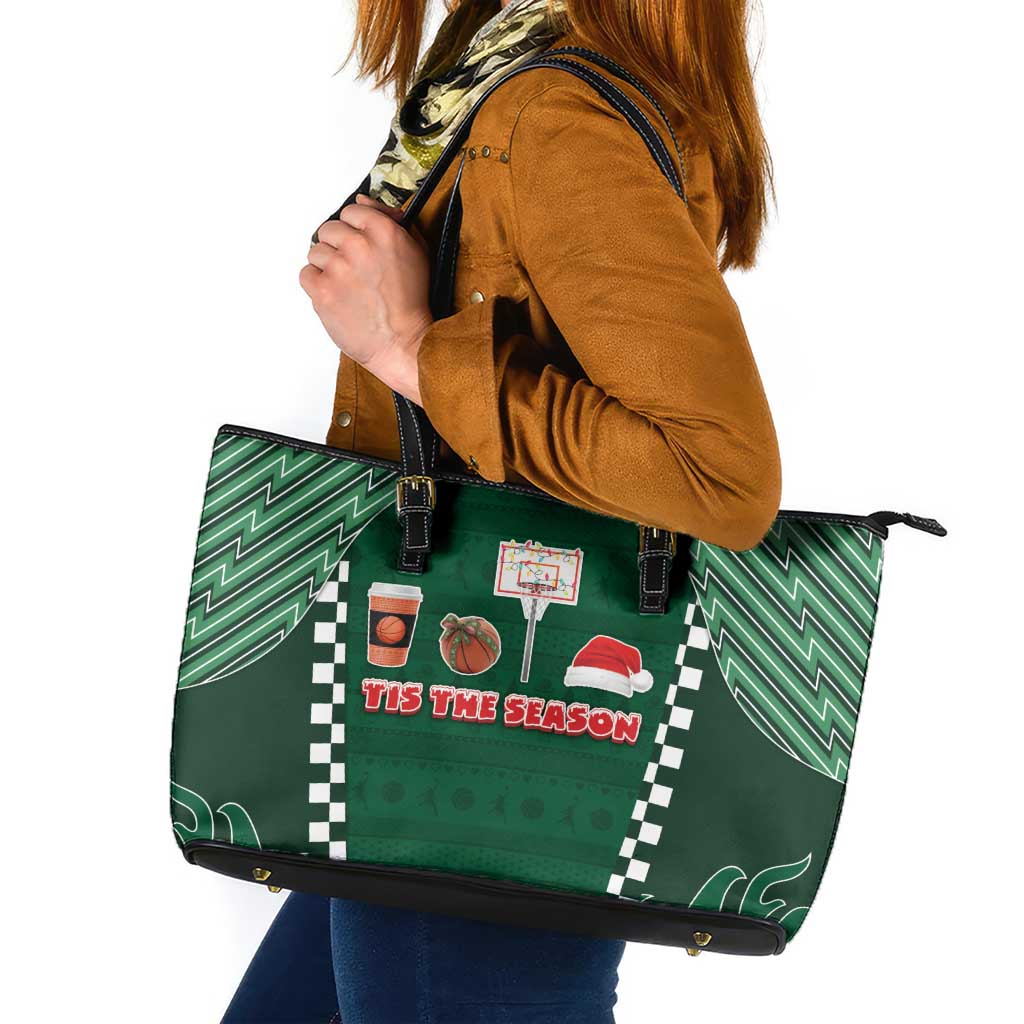 Basketball Christmas Leather Tote Bag Tis The Season - Wonder Print Shop