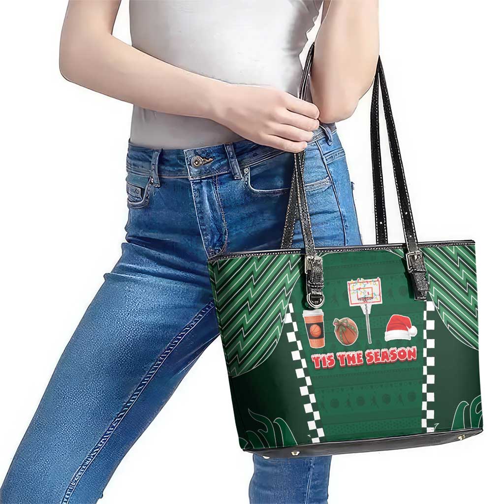 Basketball Christmas Leather Tote Bag Tis The Season - Wonder Print Shop