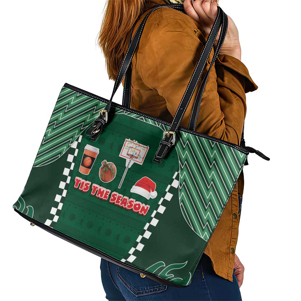Basketball Christmas Leather Tote Bag Tis The Season - Wonder Print Shop