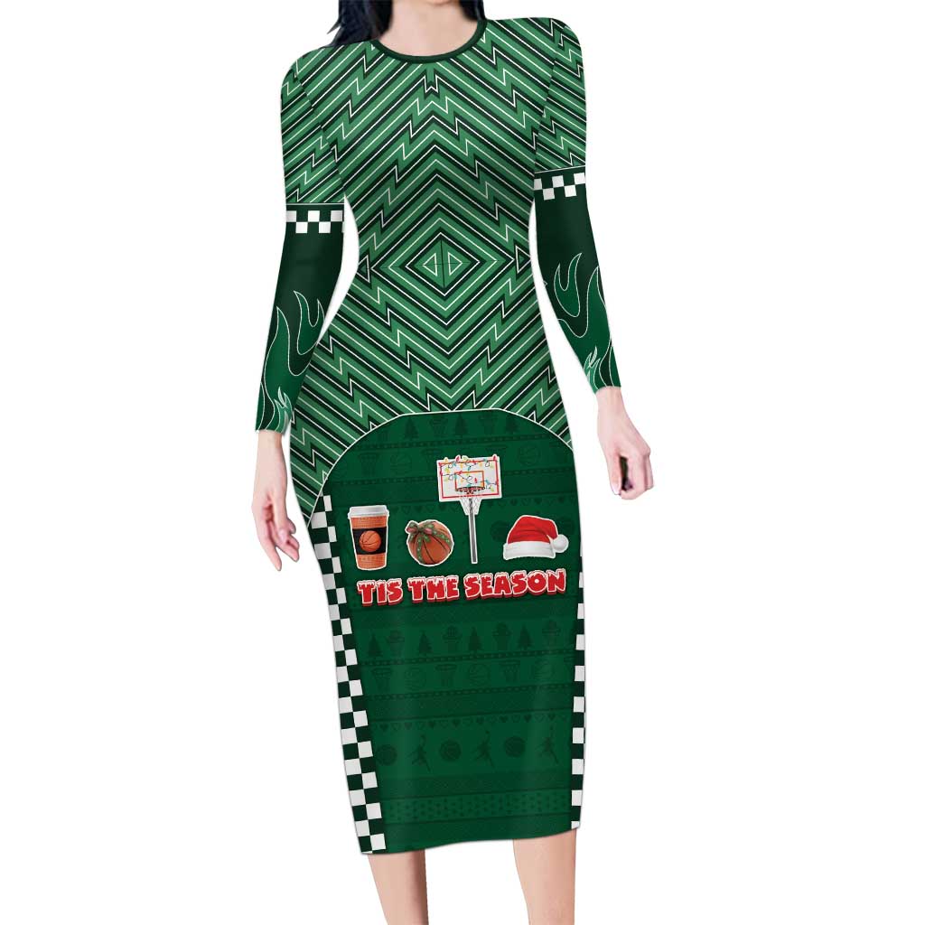 Basketball Christmas Long Sleeve Bodycon Dress Tis The Season - Wonder Print Shop