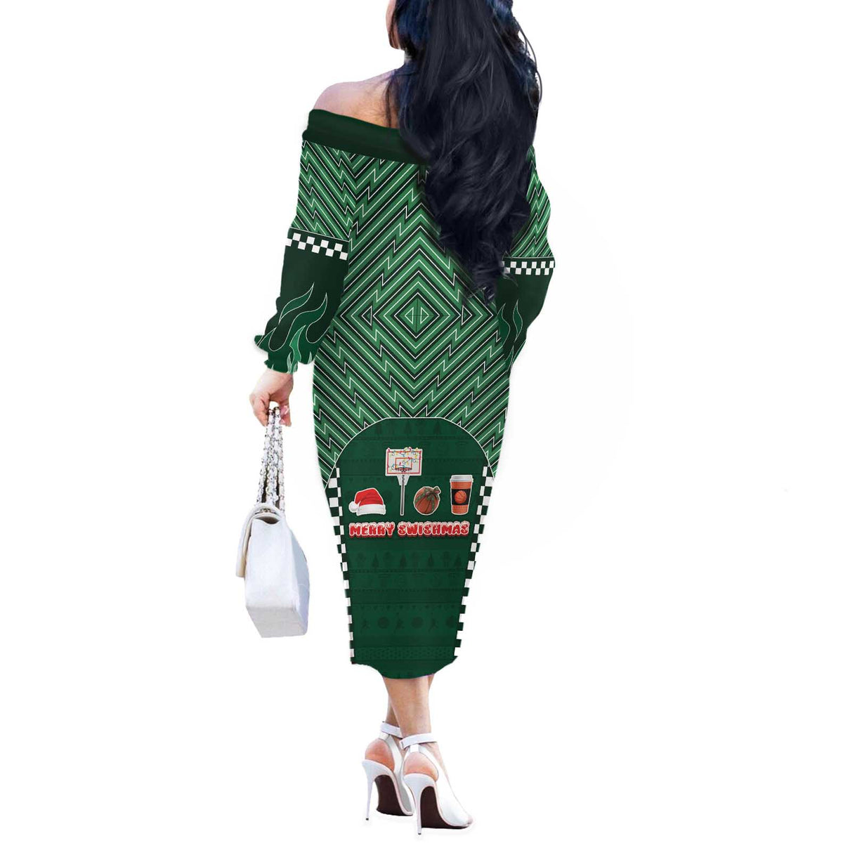 Basketball Christmas Off The Shoulder Long Sleeve Dress Tis The Season - Wonder Print Shop