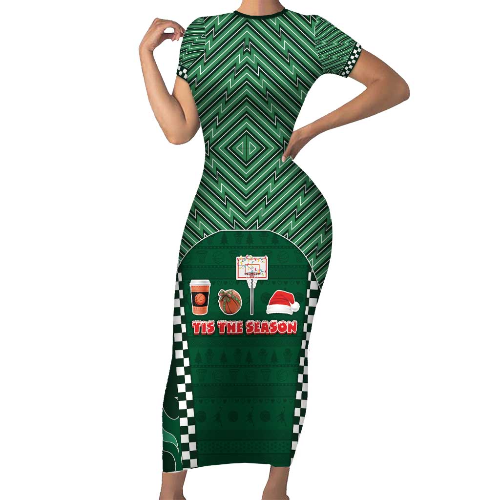 Basketball Christmas Short Sleeve Bodycon Dress Tis The Season - Wonder Print Shop