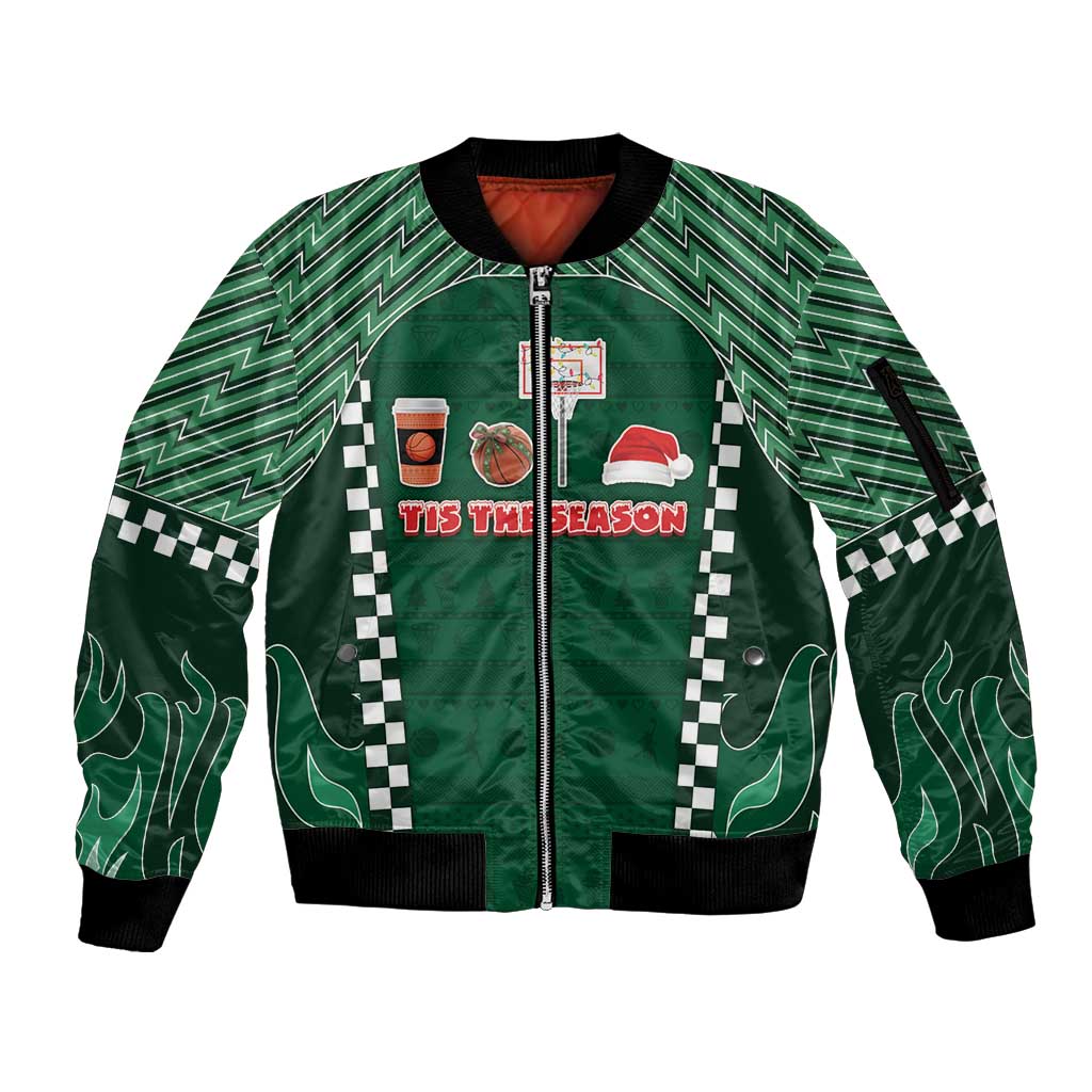 Basketball Christmas Sleeve Zip Bomber Jacket Tis The Season - Wonder Print Shop