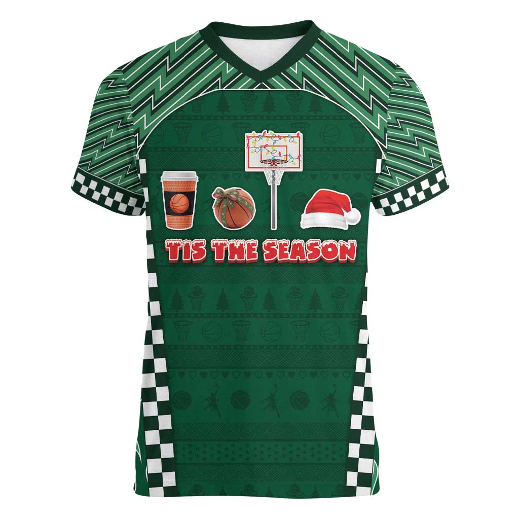 Basketball Christmas Women V-Neck T-Shirt Tis The Season - Wonder Print Shop