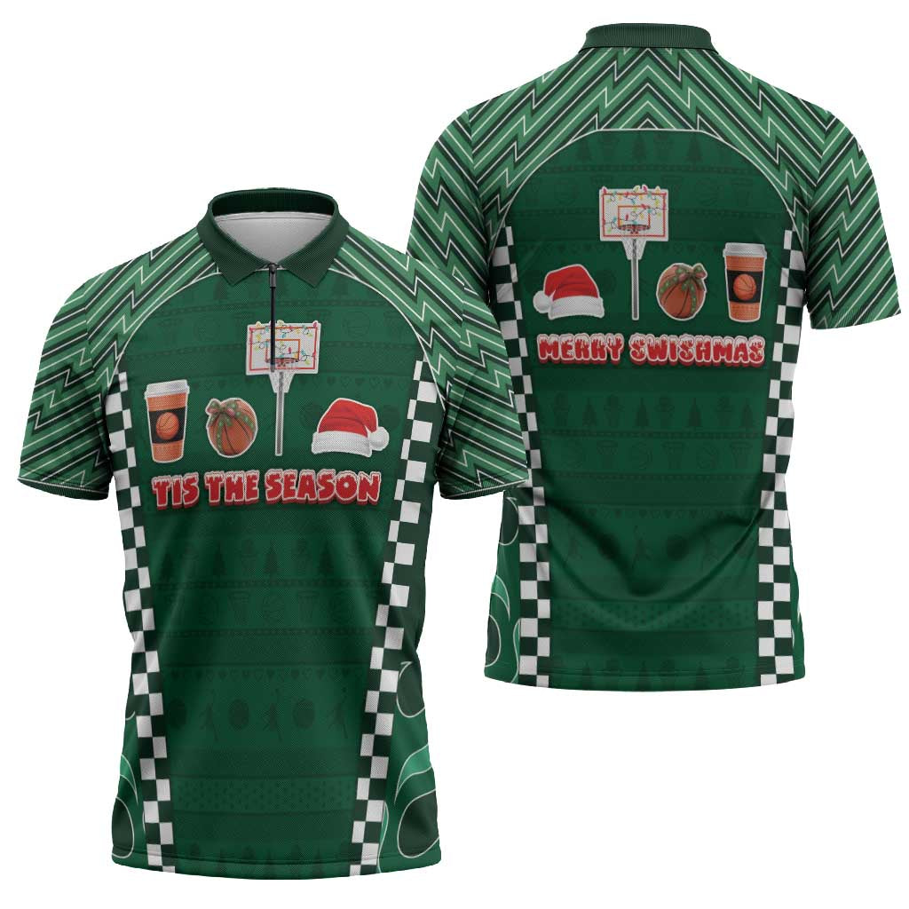 Basketball Christmas Zipper Polo Shirt Tis The Season - Wonder Print Shop