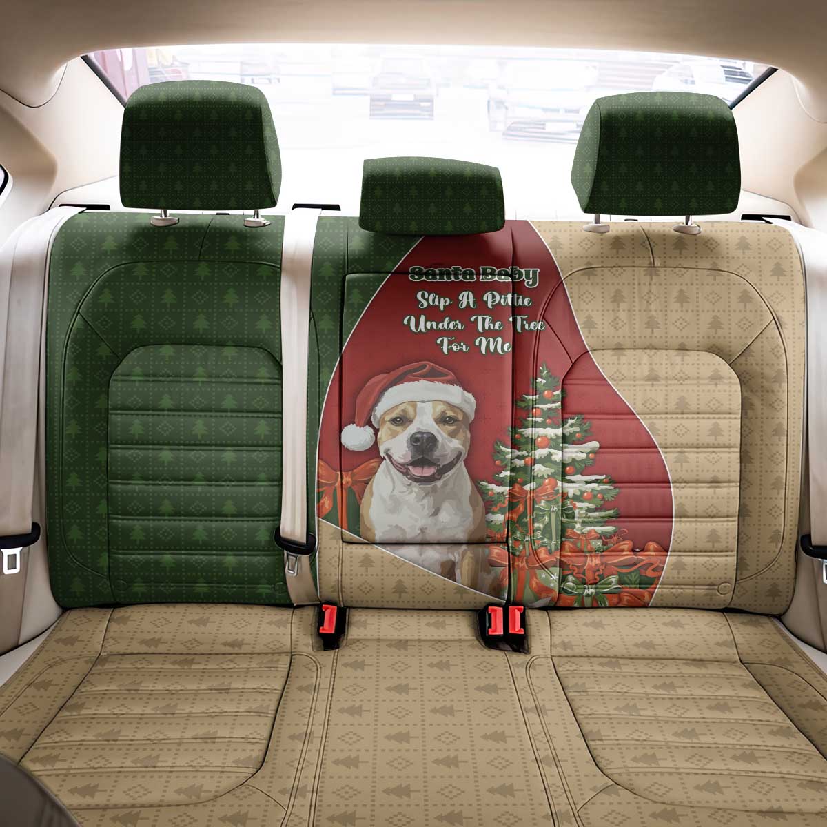 Merry Pitmas Back Car Seat Cover Santa Baby Slip A Pittie Under The Tree For Me - Wonder Print Shop