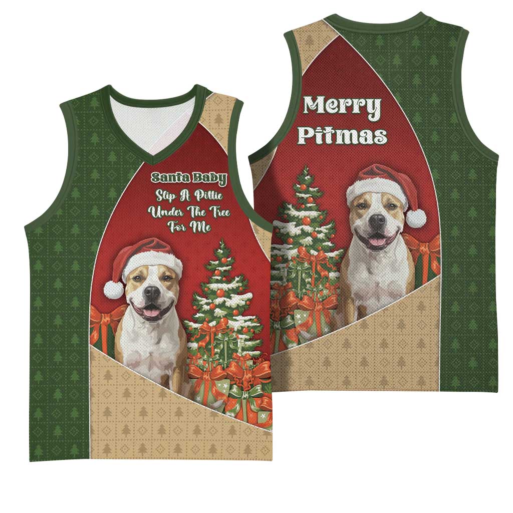 Merry Pitmas Basketball Jersey Santa Baby Slip A Pittie Under The Tree For Me - Wonder Print Shop