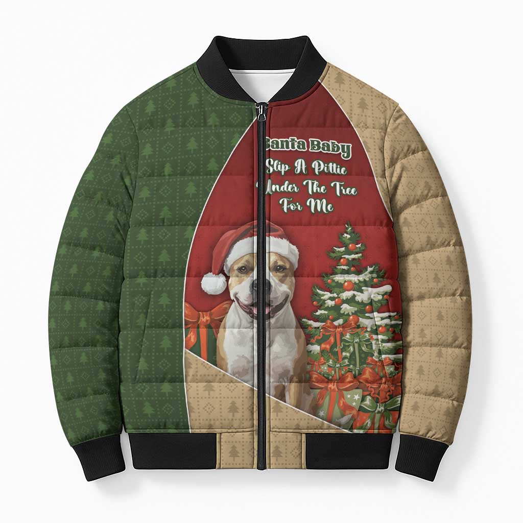 Merry Pitmas Bomber Puffer Jacket Santa Baby Slip A Pittie Under The Tree For Me - Wonder Print Shop
