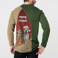 Merry Pitmas Button Sweatshirt Santa Baby Slip A Pittie Under The Tree For Me - Wonder Print Shop