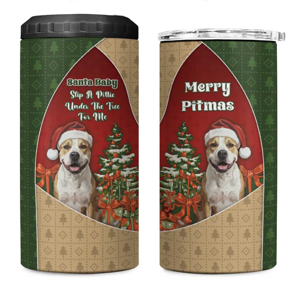 Merry Pitmas 4 in 1 Can Cooler Tumbler Santa Baby Slip A Pittie Under The Tree For Me - Wonder Print Shop