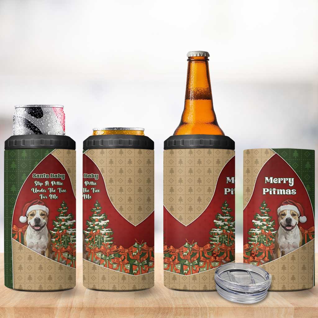 Merry Pitmas 4 in 1 Can Cooler Tumbler Santa Baby Slip A Pittie Under The Tree For Me - Wonder Print Shop