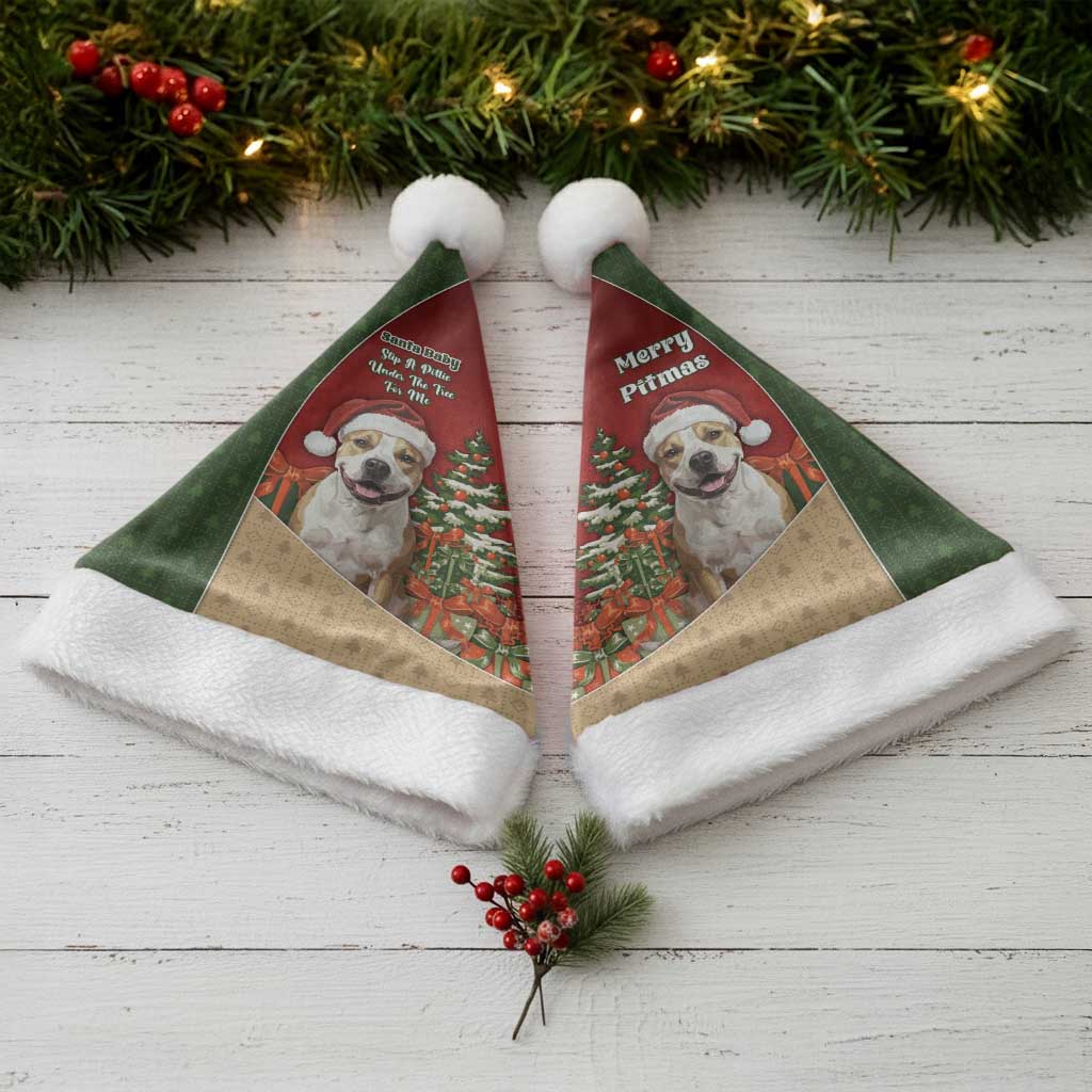 Merry Pitmas Christmas Santa Hat Santa Baby Slip A Pittie Under The Tree For Me - Wonder Print Shop