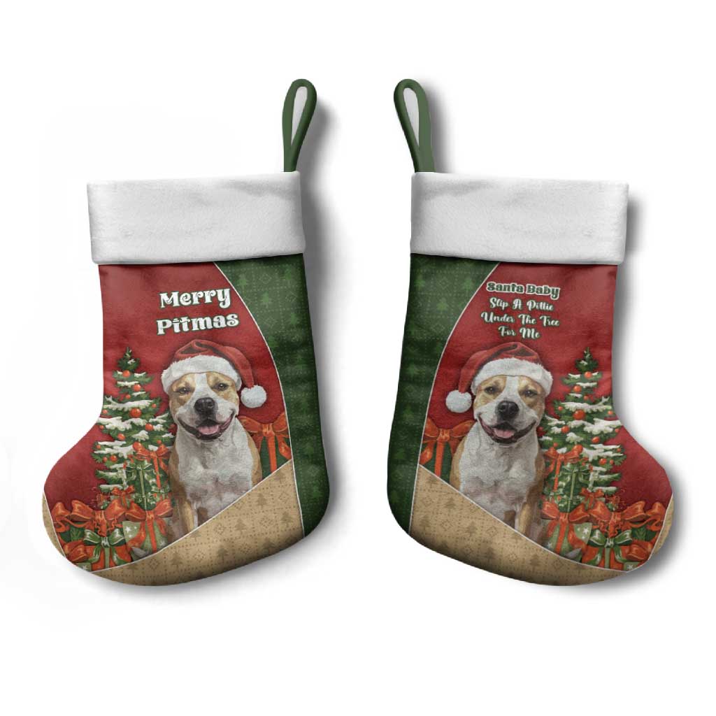Merry Pitmas Christmas Stocking Santa Baby Slip A Pittie Under The Tree For Me - Wonder Print Shop