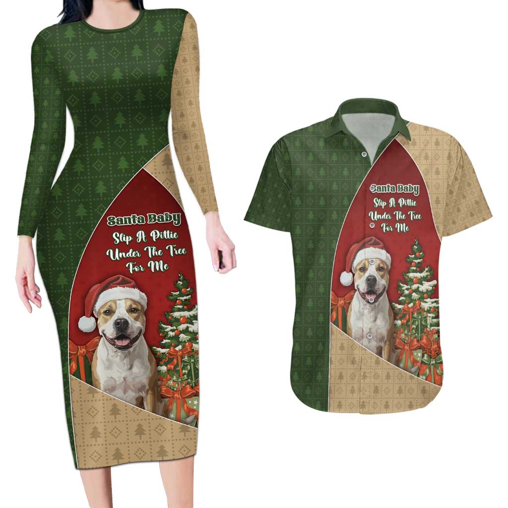 Merry Pitmas Couples Matching Long Sleeve Bodycon Dress and Hawaiian Shirt Santa Baby Slip A Pittie Under The Tree For Me - Wonder Print Shop