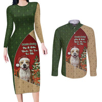 Merry Pitmas Couples Matching Long Sleeve Bodycon Dress and Long Sleeve Button Shirt Santa Baby Slip A Pittie Under The Tree For Me - Wonder Print Shop