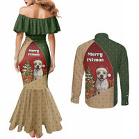 Merry Pitmas Couples Matching Mermaid Dress and Long Sleeve Button Shirt Santa Baby Slip A Pittie Under The Tree For Me - Wonder Print Shop