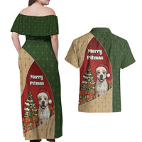 Merry Pitmas Couples Matching Off Shoulder Maxi Dress and Hawaiian Shirt Santa Baby Slip A Pittie Under The Tree For Me - Wonder Print Shop