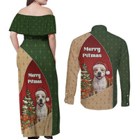 Merry Pitmas Couples Matching Off Shoulder Maxi Dress and Long Sleeve Button Shirt Santa Baby Slip A Pittie Under The Tree For Me - Wonder Print Shop